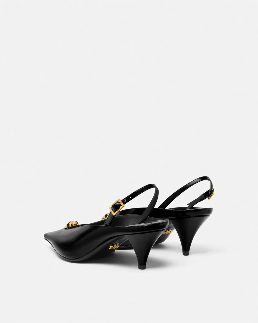 Medusa Head Pointed-Toe Slingbacks