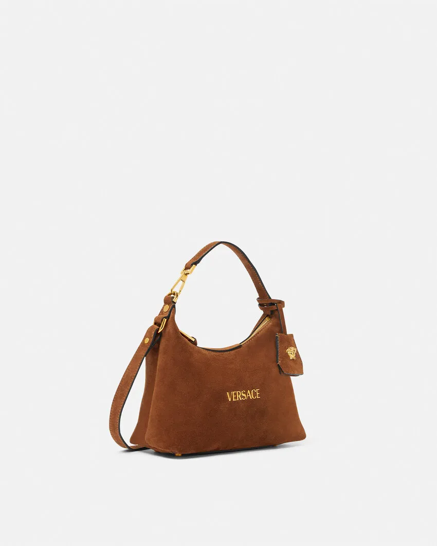 Logo-Lettering Suede Shoulder Bag
