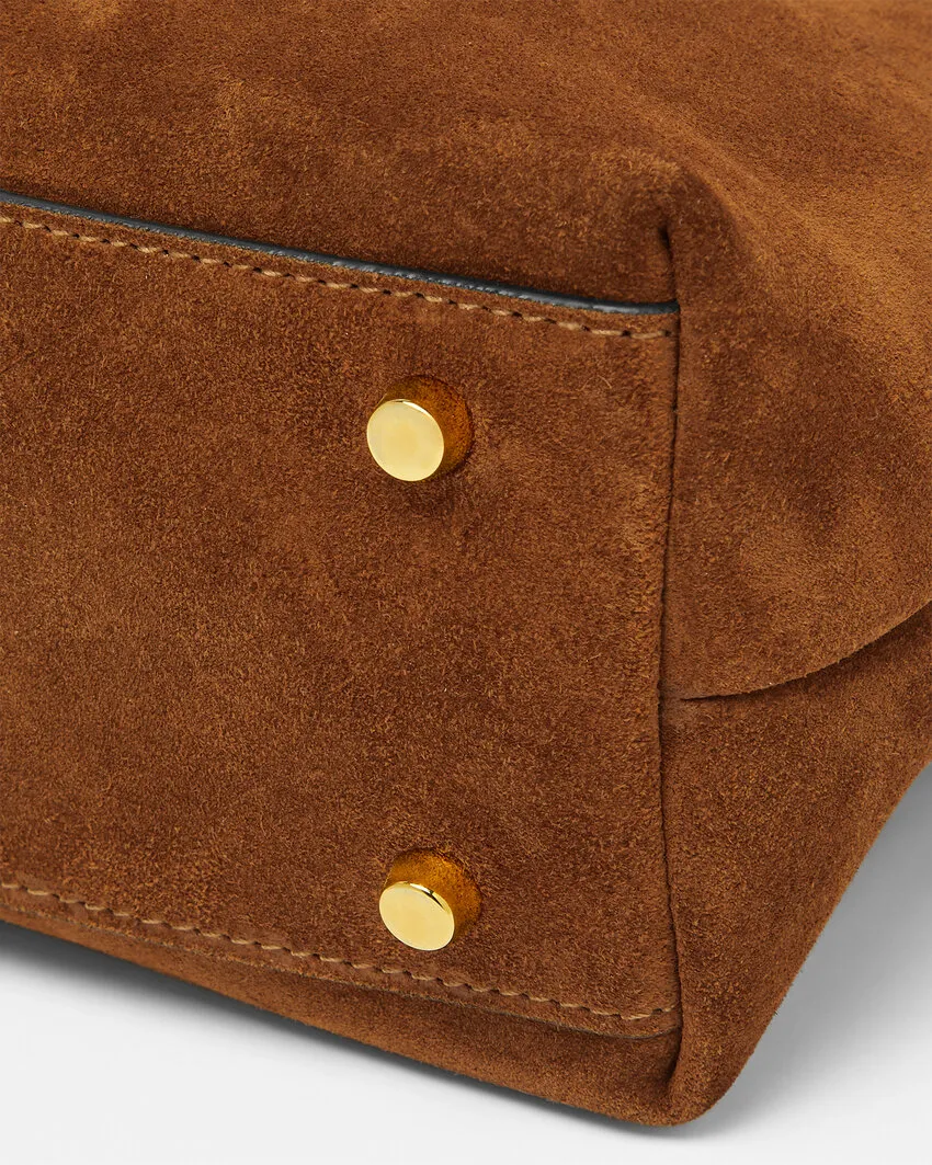 Logo-Lettering Suede Shoulder Bag