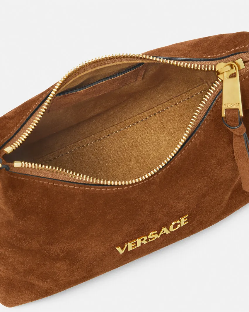 Logo-Lettering Suede Shoulder Bag