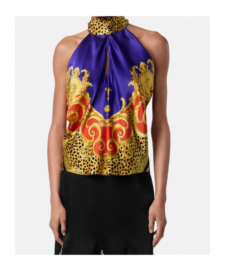 Baroque-Print Halterneck Top