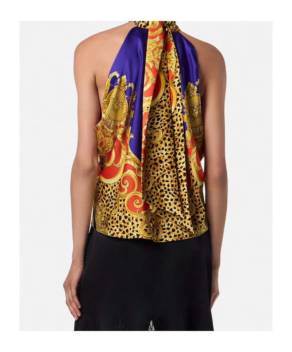 Baroque-Print Halterneck Top