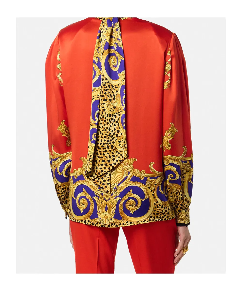 Baroque-Print Puff-Sleeve Top