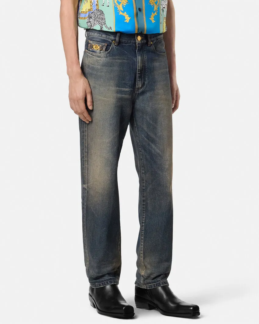 Logo-Plaque Cotton Jeans