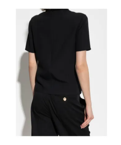 Embellished-Collar Short-Sleeve Blouse