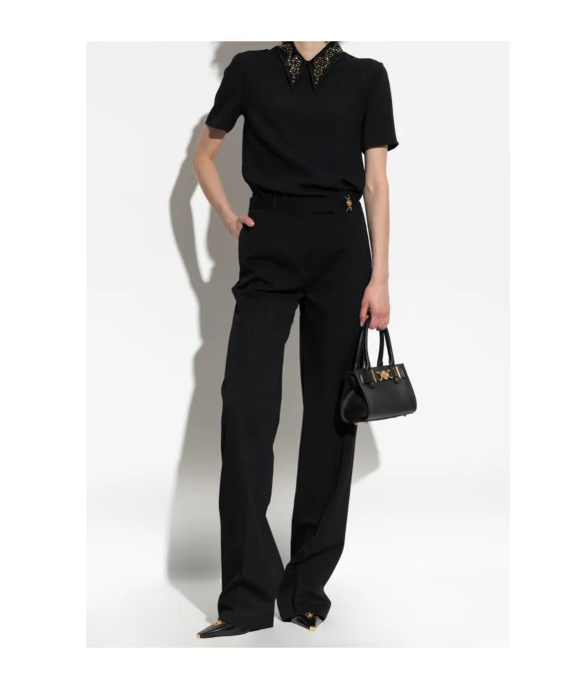 Embellished-Collar Short-Sleeve Blouse