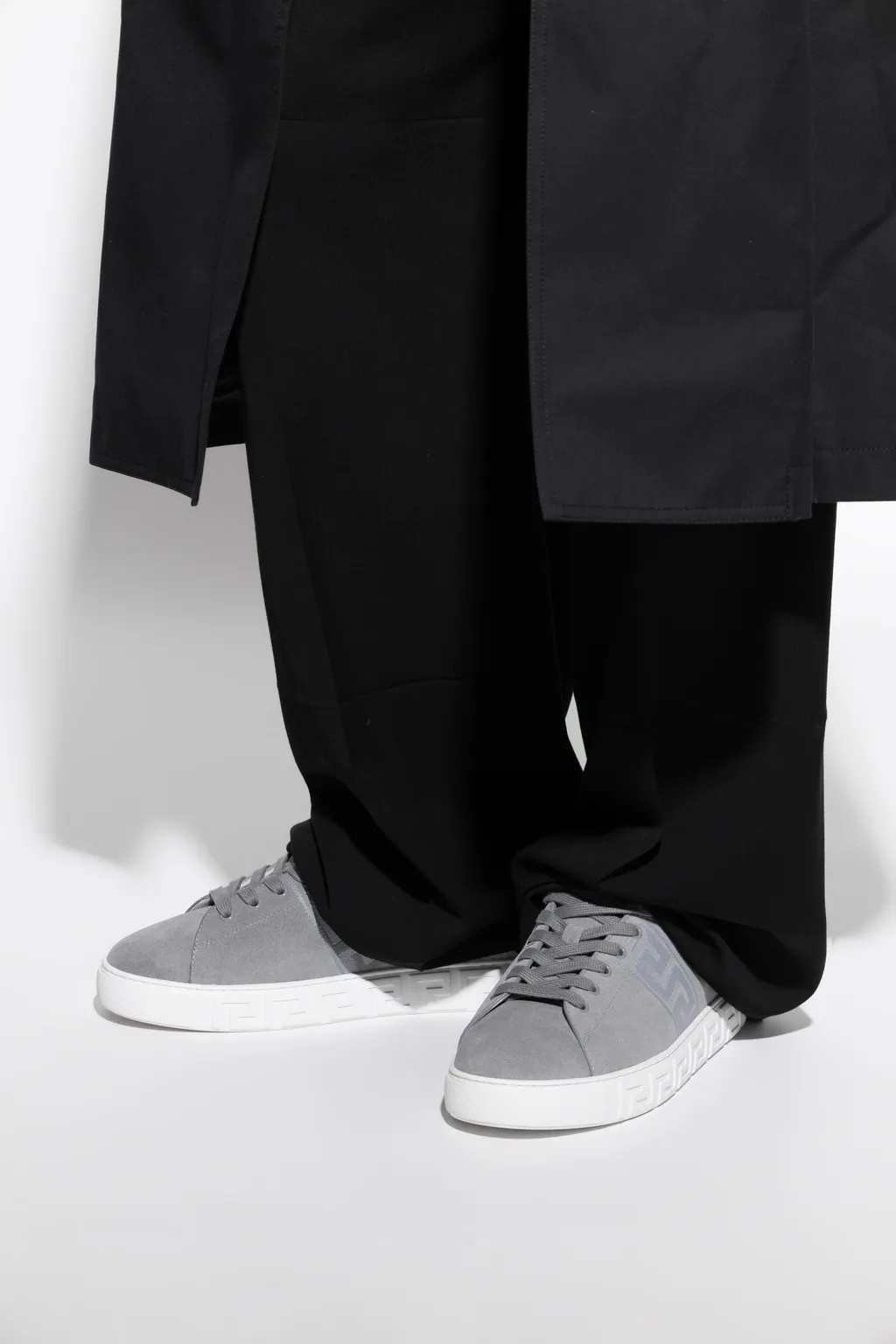 Greca-Embroidered Lace-Up Sneakers