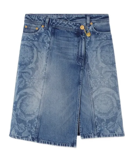 Pattern-Printed Denim Mini Skirt
