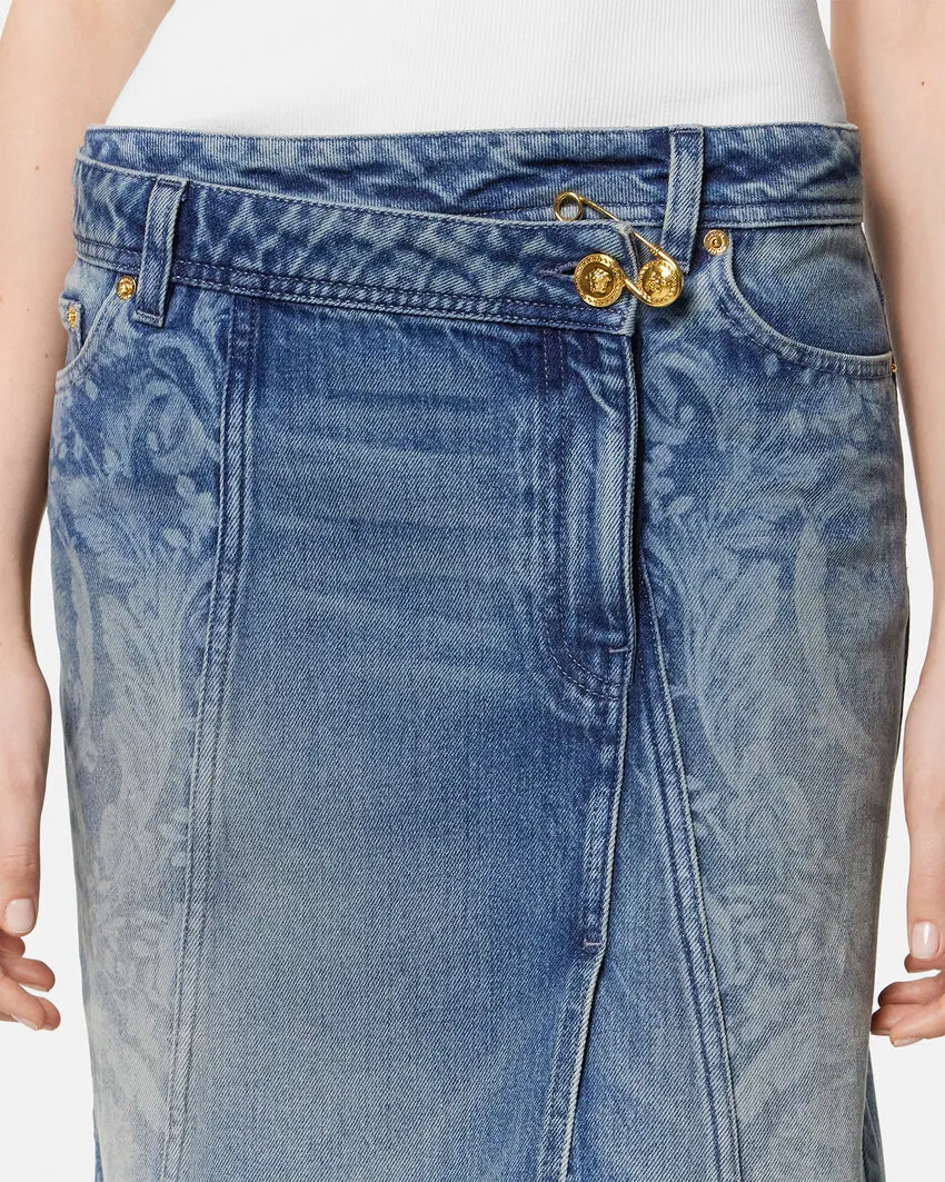 Pattern-Printed Denim Mini Skirt