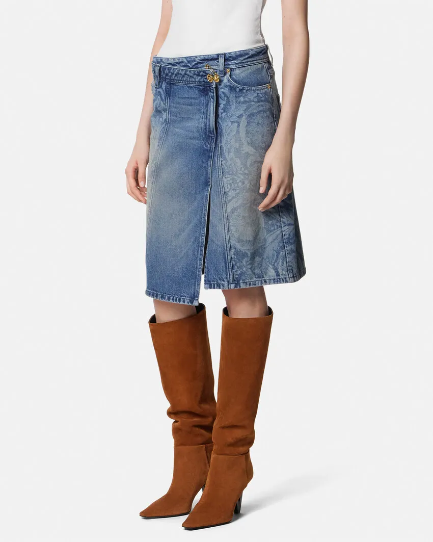 Pattern-Printed Denim Mini Skirt