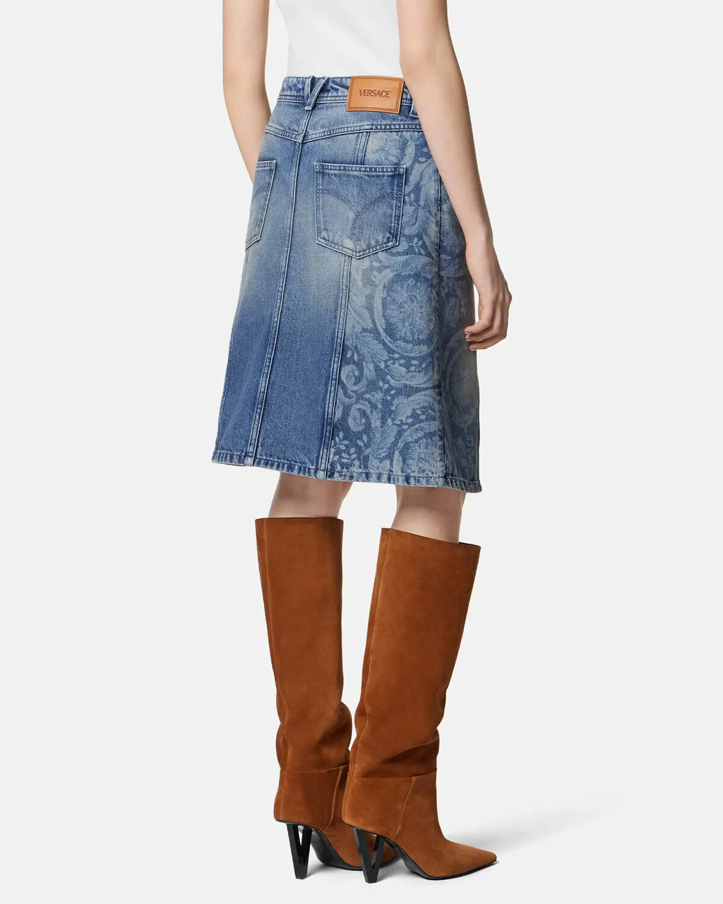 Pattern-Printed Denim Mini Skirt