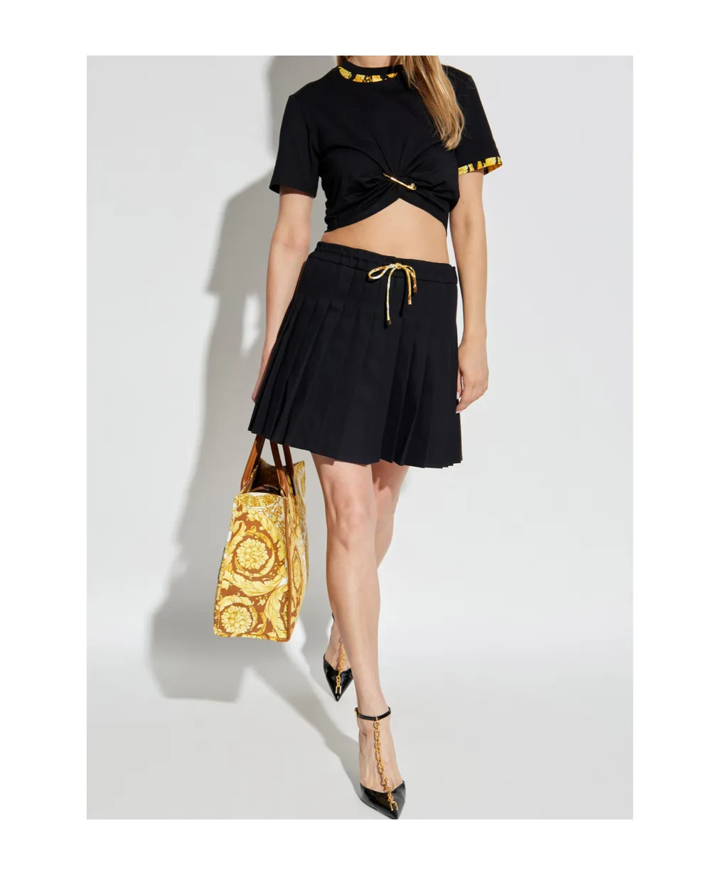 Pleated Drawstring Mini Skirt