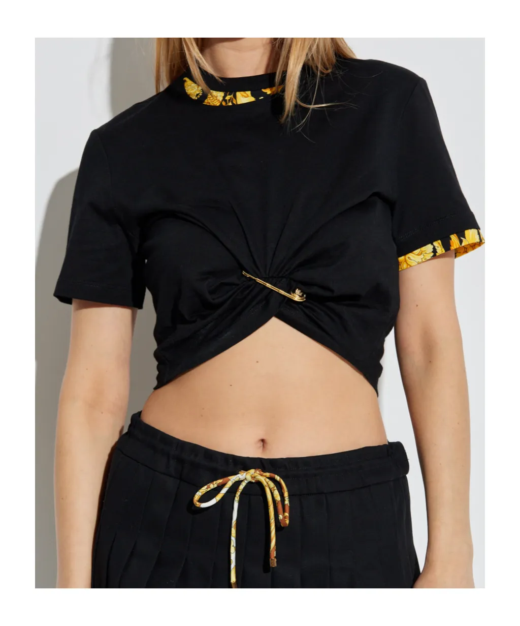 Safety Pin Detailed Cropped T-Shirt