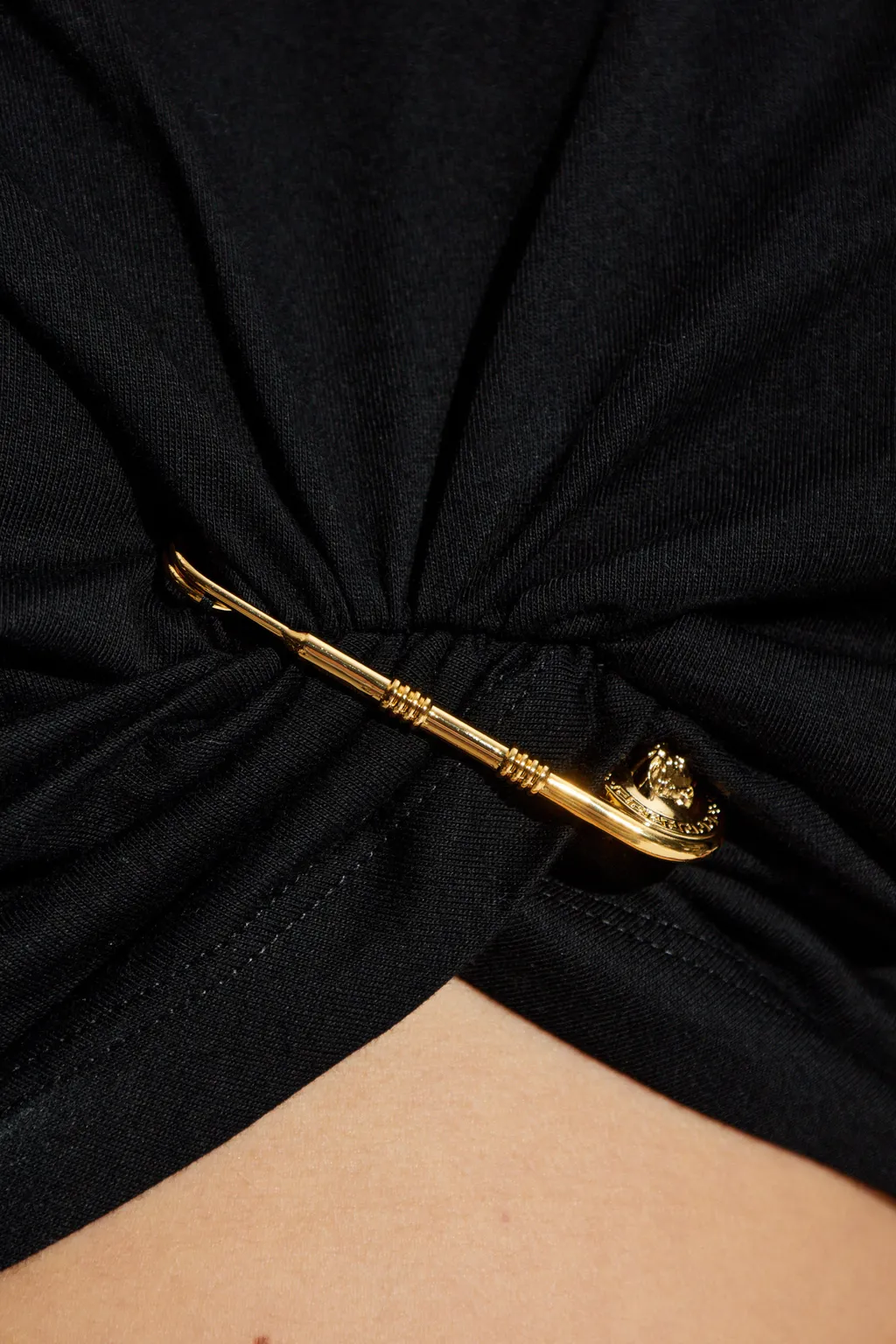 Safety Pin Detailed Cropped T-Shirt