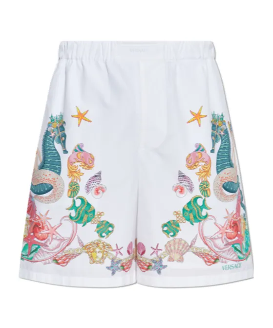 Coral Theatre Print Elastic-Waist Shorts