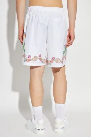 Coral Theatre Print Elastic-Waist Shorts