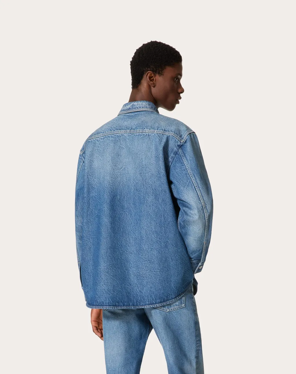 Denim Shirt With Metallic V Detail