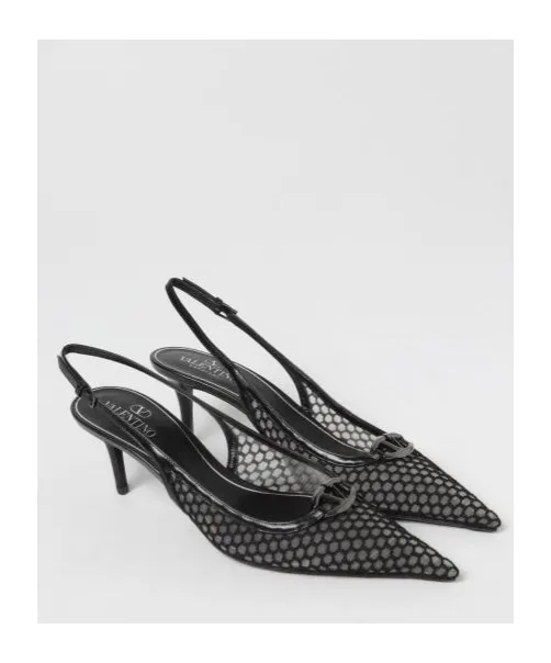 Logo Plaque Pointed Slingback Pumps
