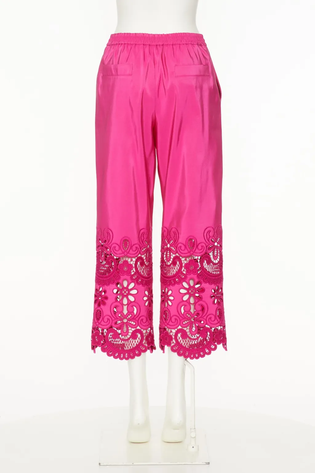 Elastic Waist Cropped Pants With Eyelet Detail