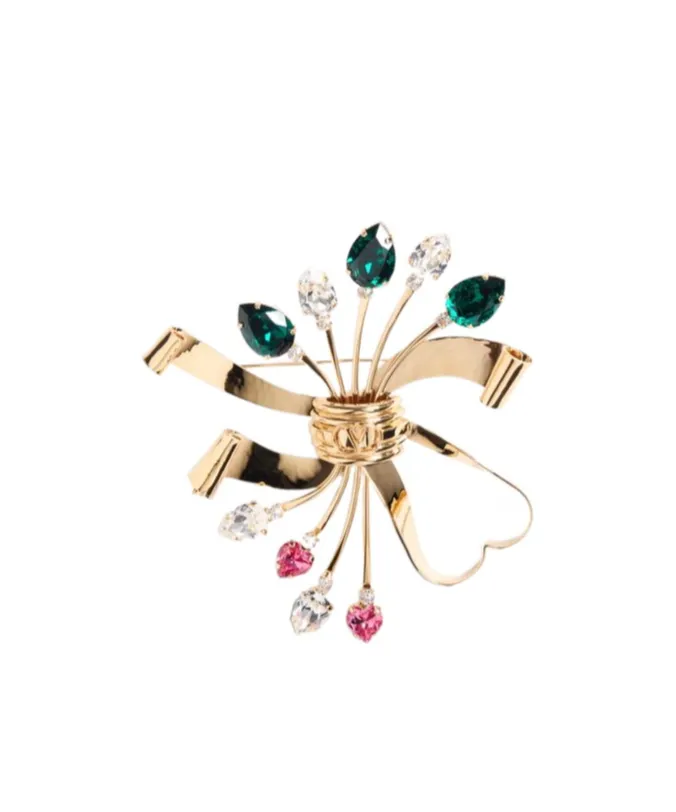 Papier Floral Brooch In Metal And Swarovski Crystals