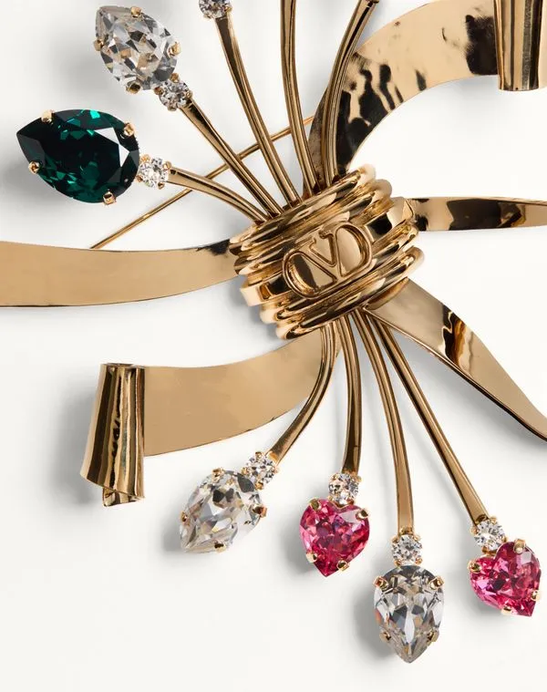 Papier Floral Brooch In Metal And Swarovski Crystals