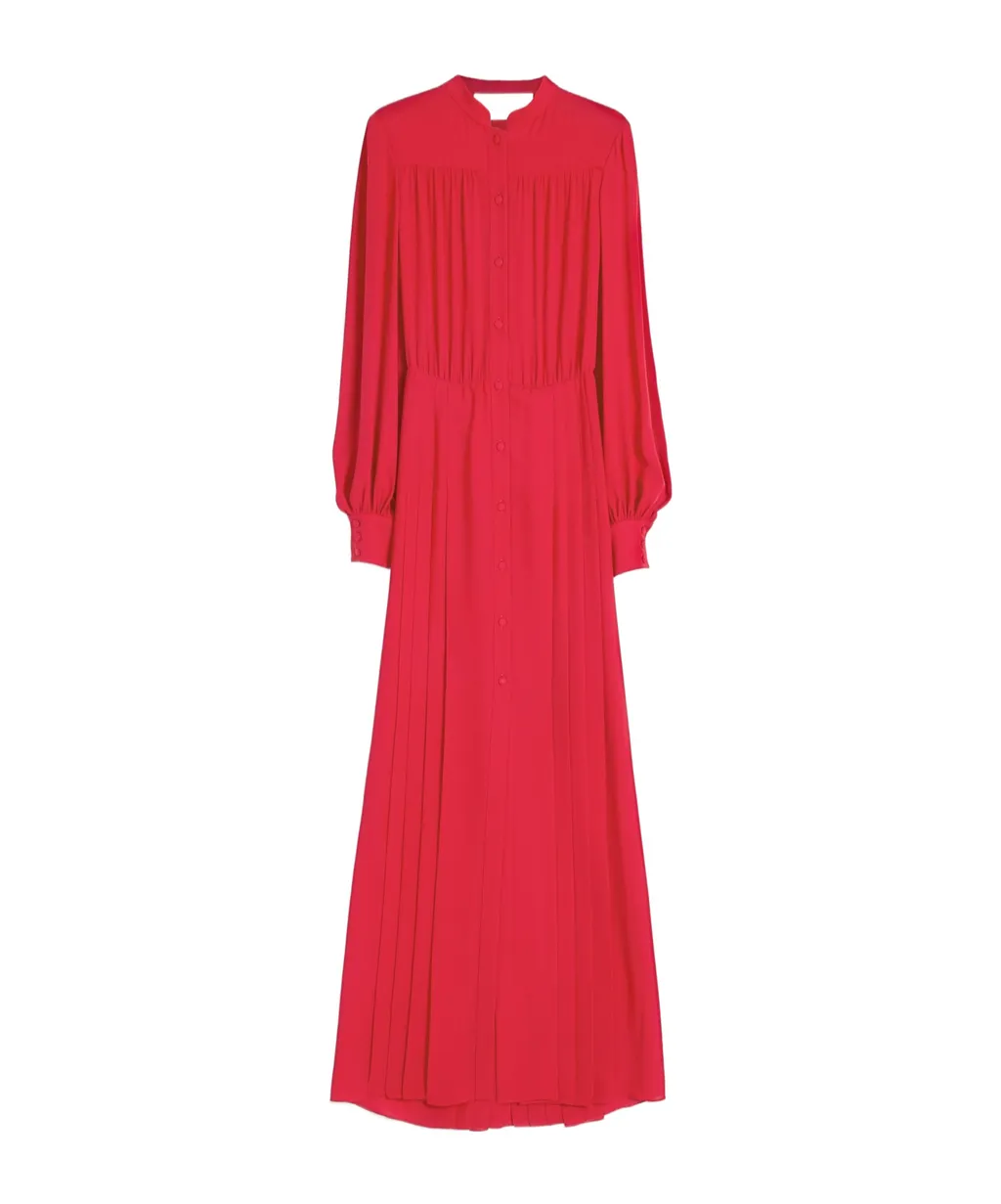 Gathered Long-Sleeved Georgette Gown