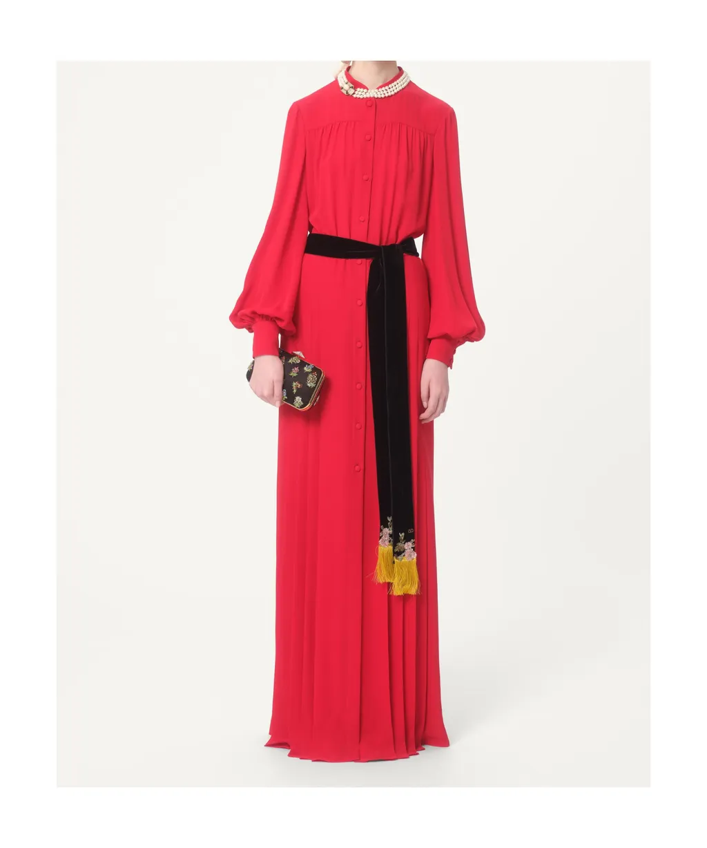 Gathered Long-Sleeved Georgette Gown