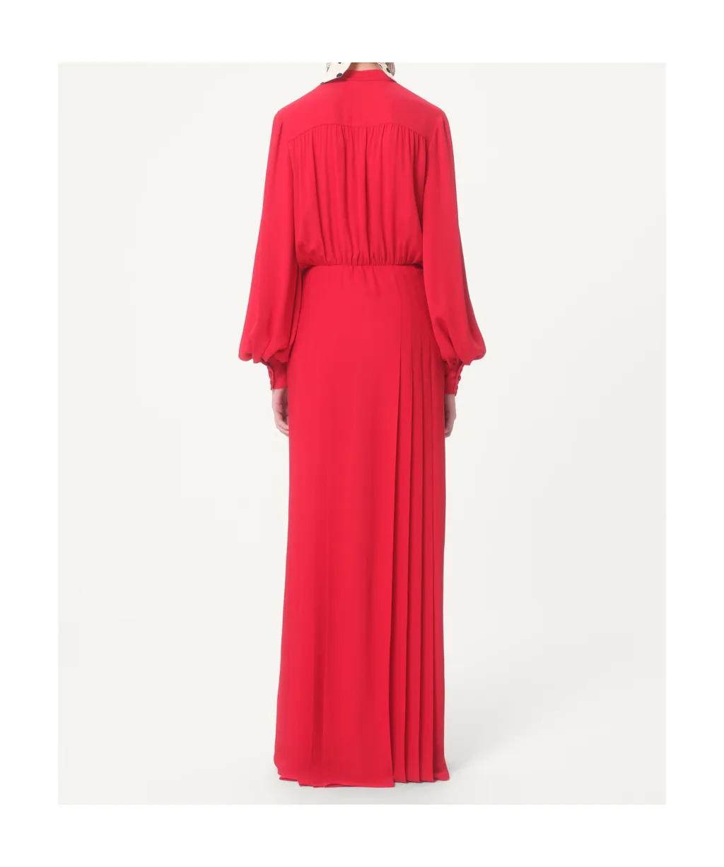 Gathered Long-Sleeved Georgette Gown