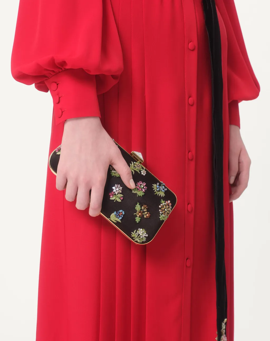 Gathered Long-Sleeved Georgette Gown
