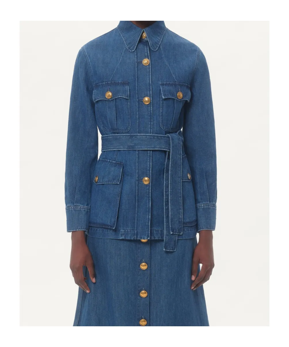 Sahariana Belted Waist Denim Jacket