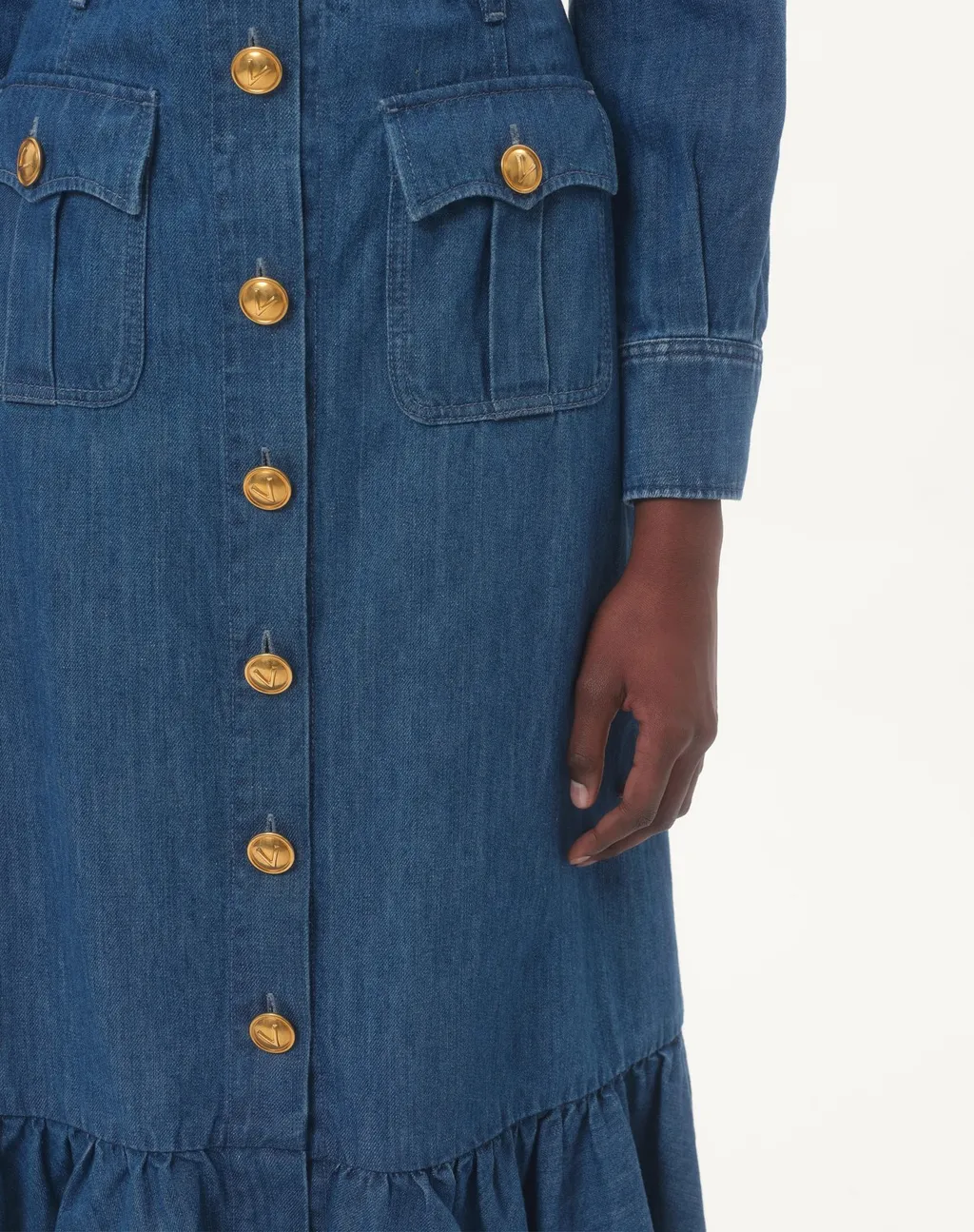 Button Detailed Flared Hem Denim Skirt