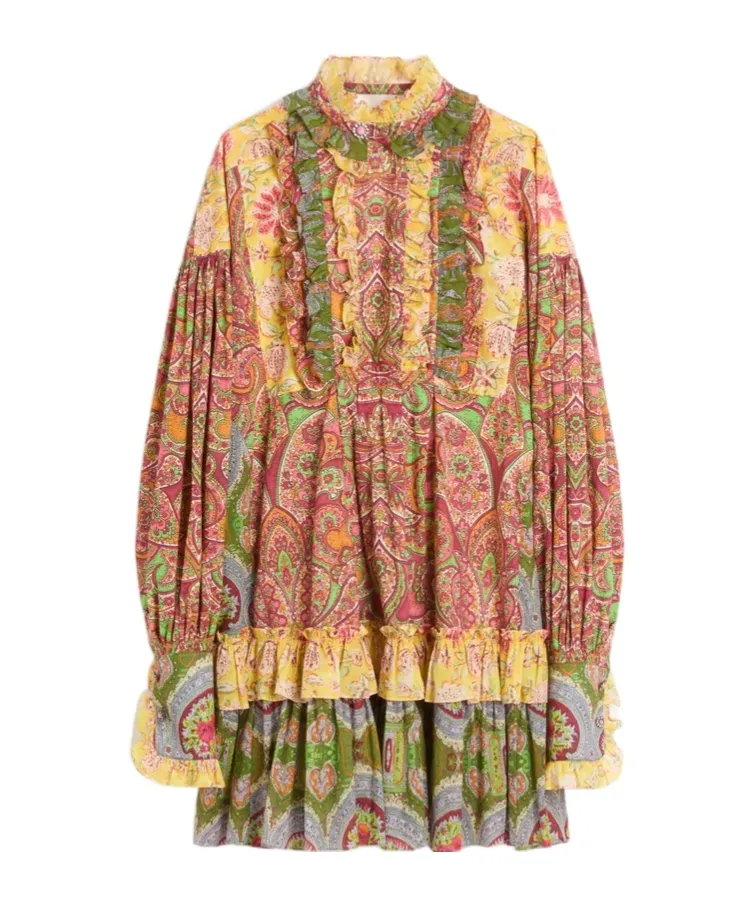 All-Over Patterned Ruffled Dress