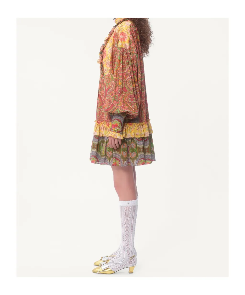 All-Over Patterned Ruffled Dress