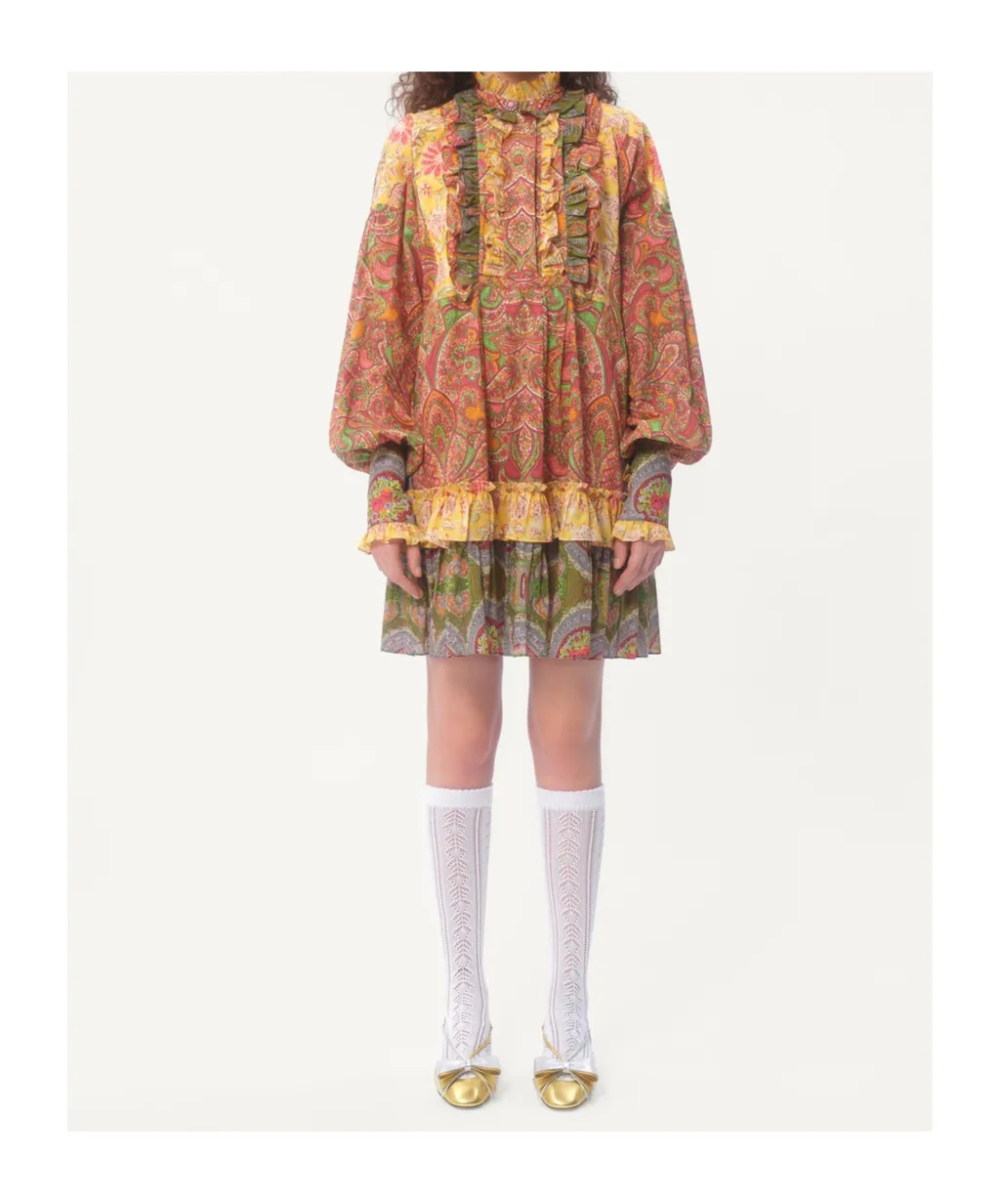 All-Over Patterned Ruffled Dress