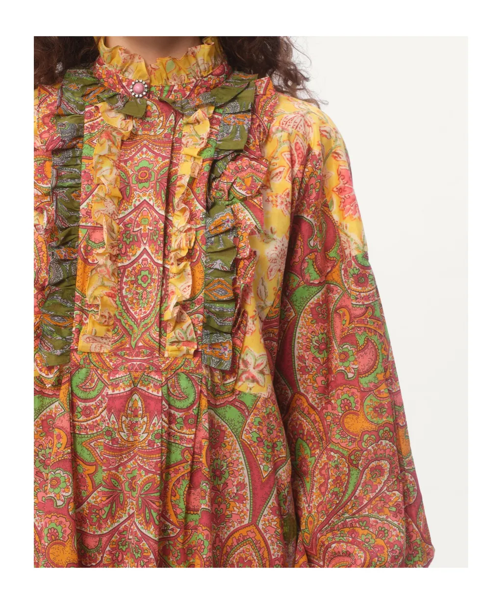 All-Over Patterned Ruffled Dress