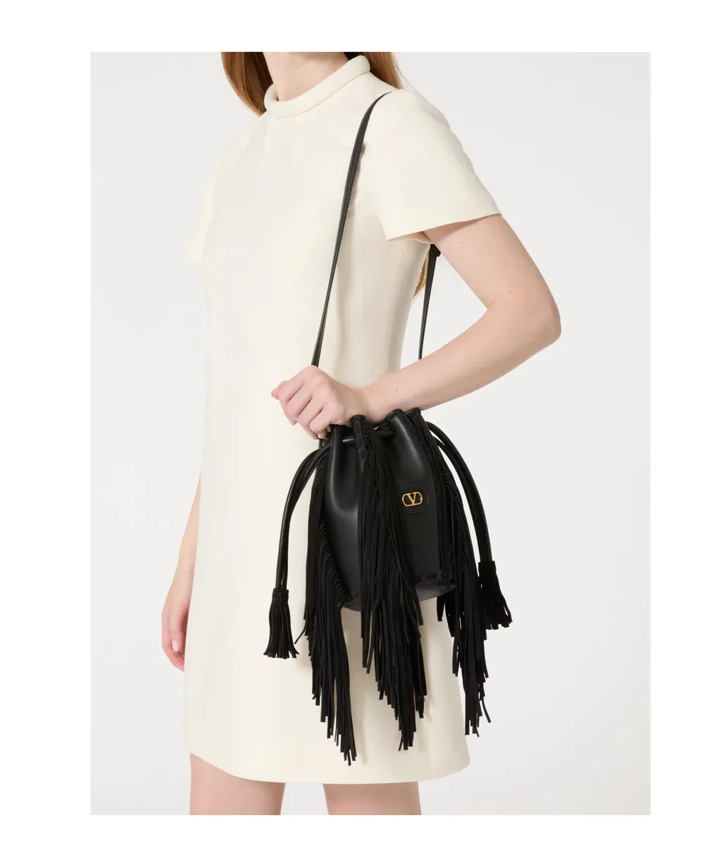 Vlogo Plaque Fringed Shoulder Bag