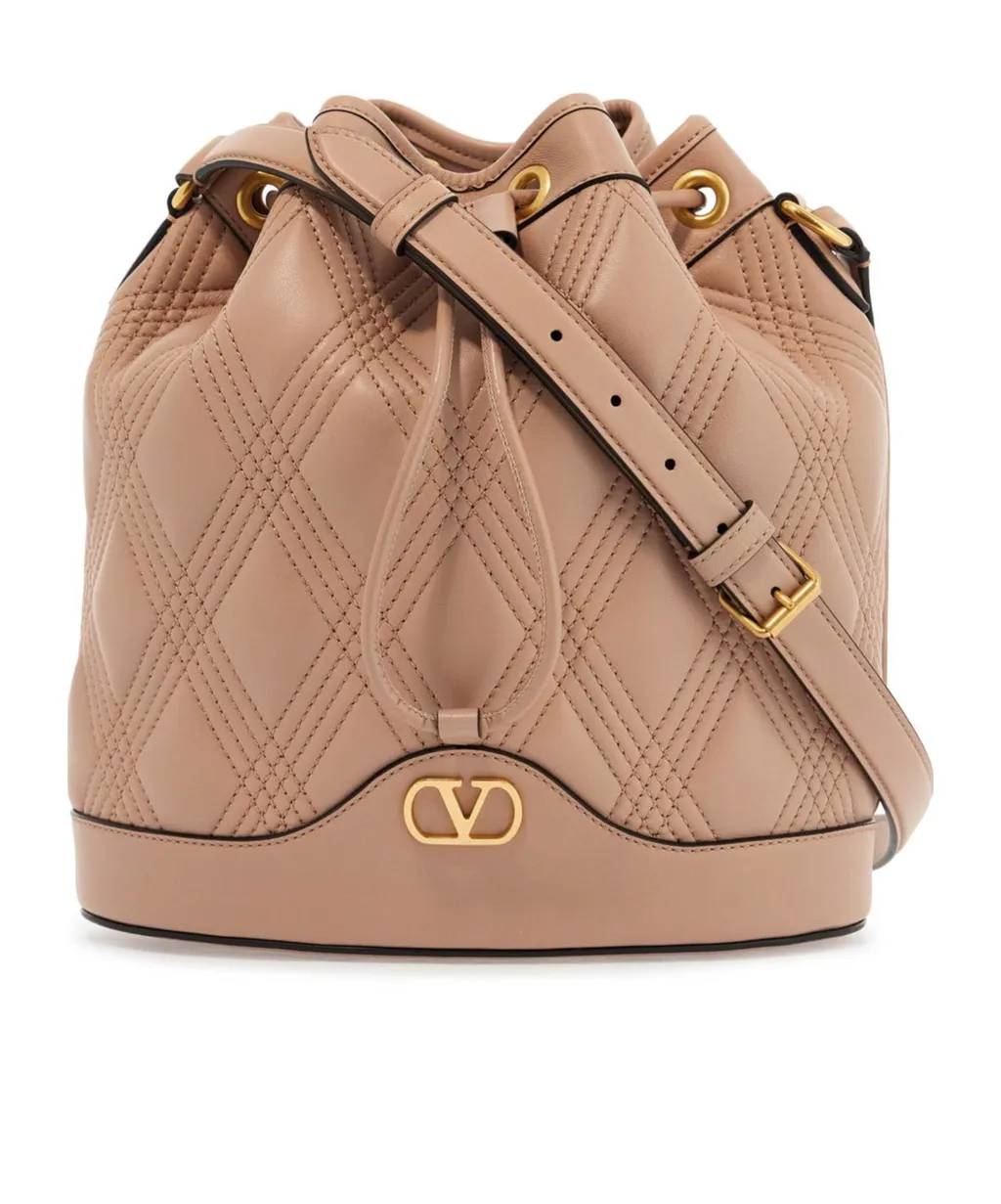 Vlogo Plaque Drawstring Quilted Shoulder Bag