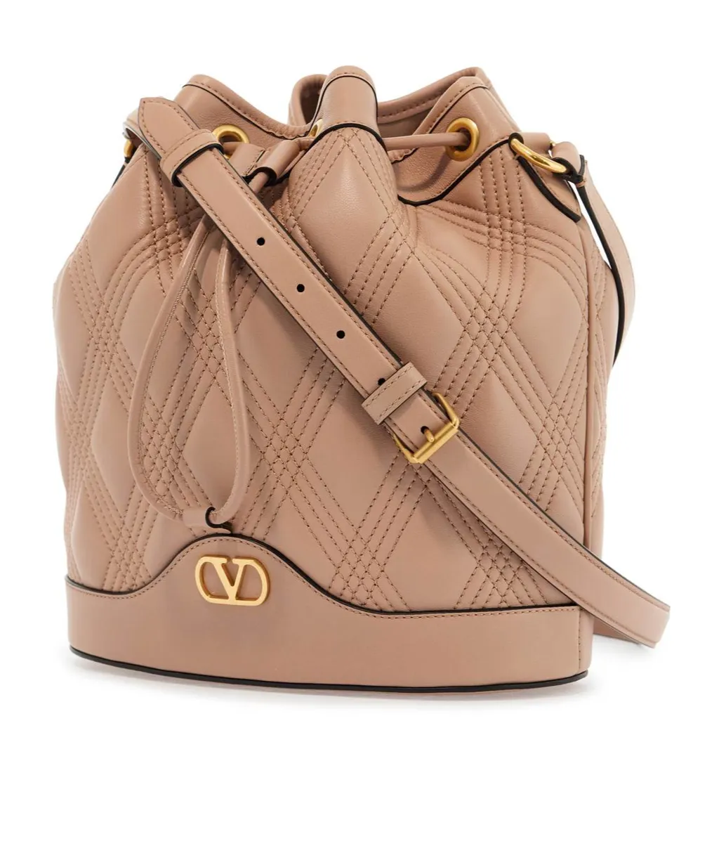 Vlogo Plaque Drawstring Quilted Shoulder Bag