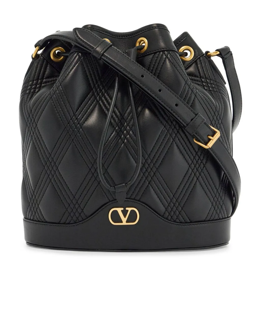 Vlogo Plaque Drawstring Quilted Shoulder Bag