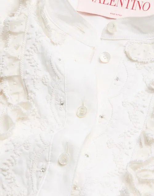 Embroidered Frilled Curved Hem Blouse