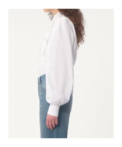 Embroidered Frilled Curved Hem Blouse