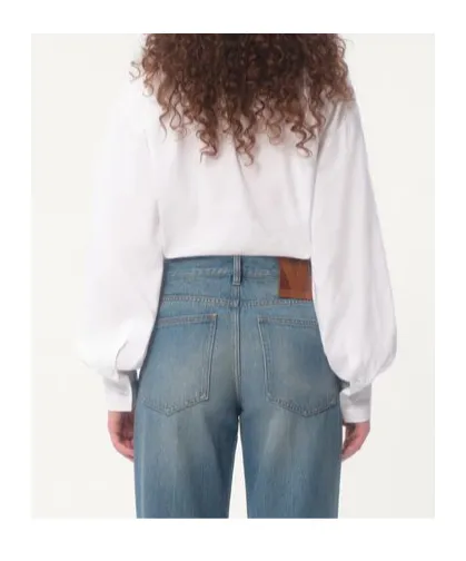 Embroidered Frilled Curved Hem Blouse