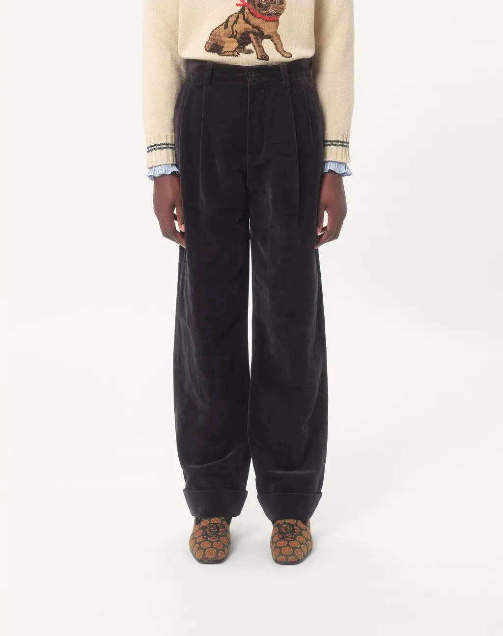 Straight Fit Velvet Trousers
