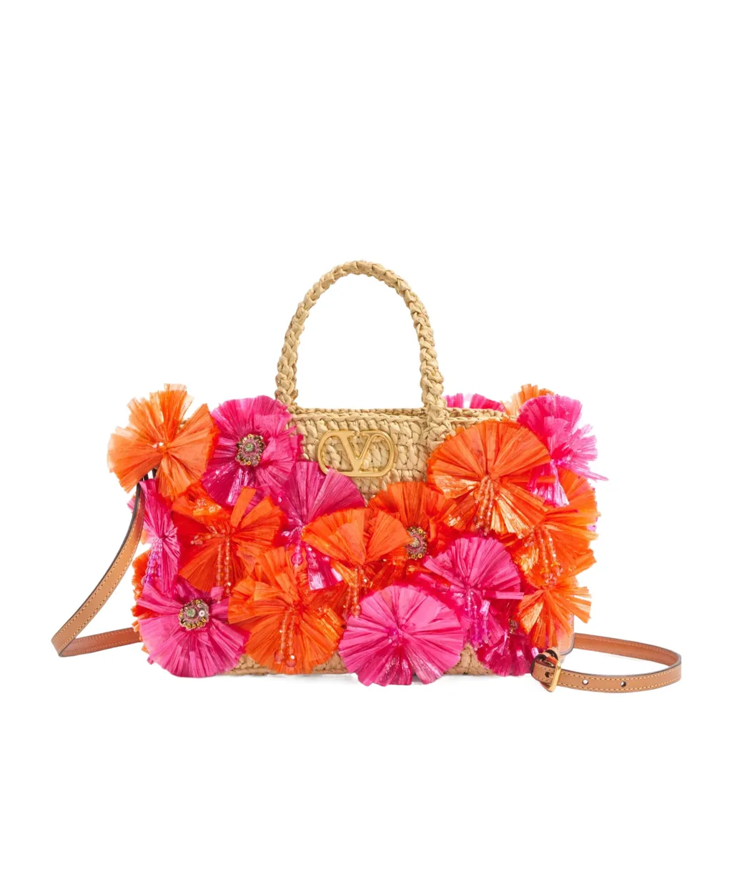 Vlogo Plaque Floral Embellished Tote Bag