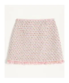 Bow Detailed Frayed Hem Tweed Skirt