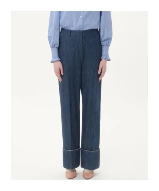 Turn-Up Hem Wide Leg Jeans