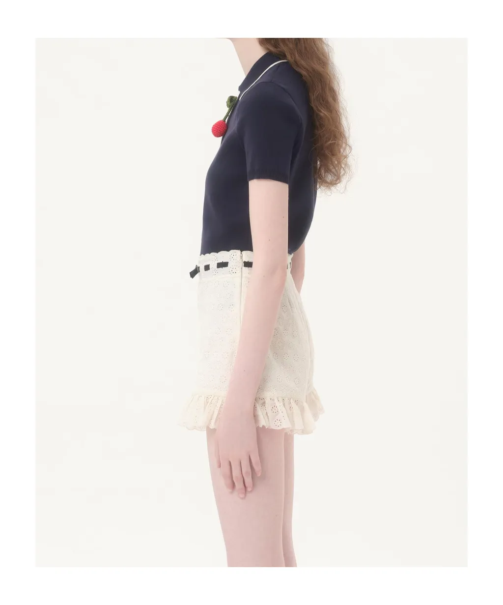 Cherry Embellished Short-Sleeved Polo Top