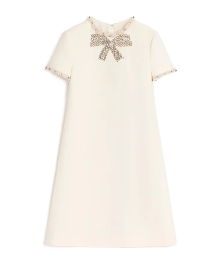 Embroidered Crepe Couture Short Dress