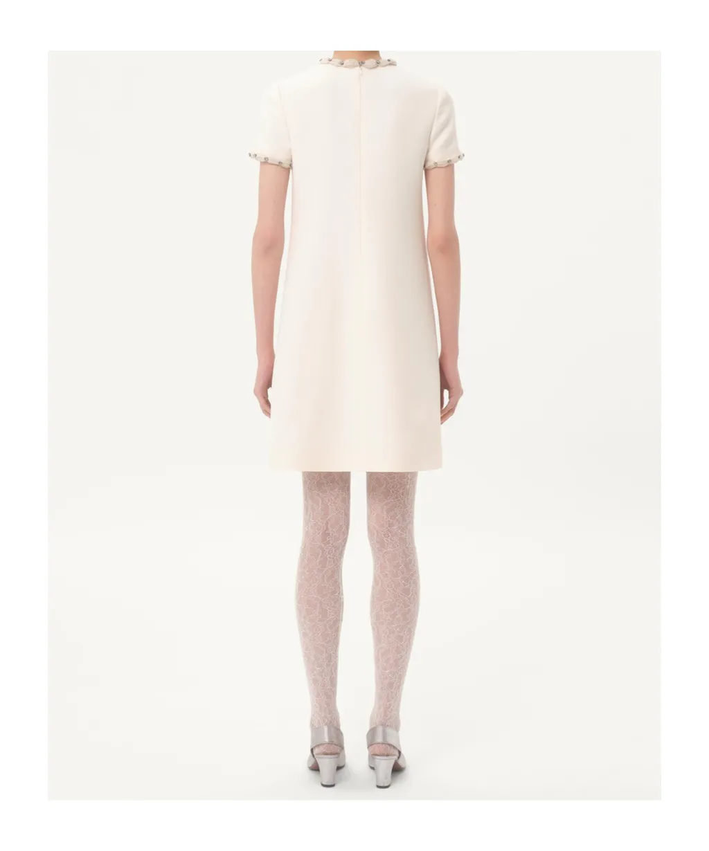 Embroidered Crepe Couture Short Dress