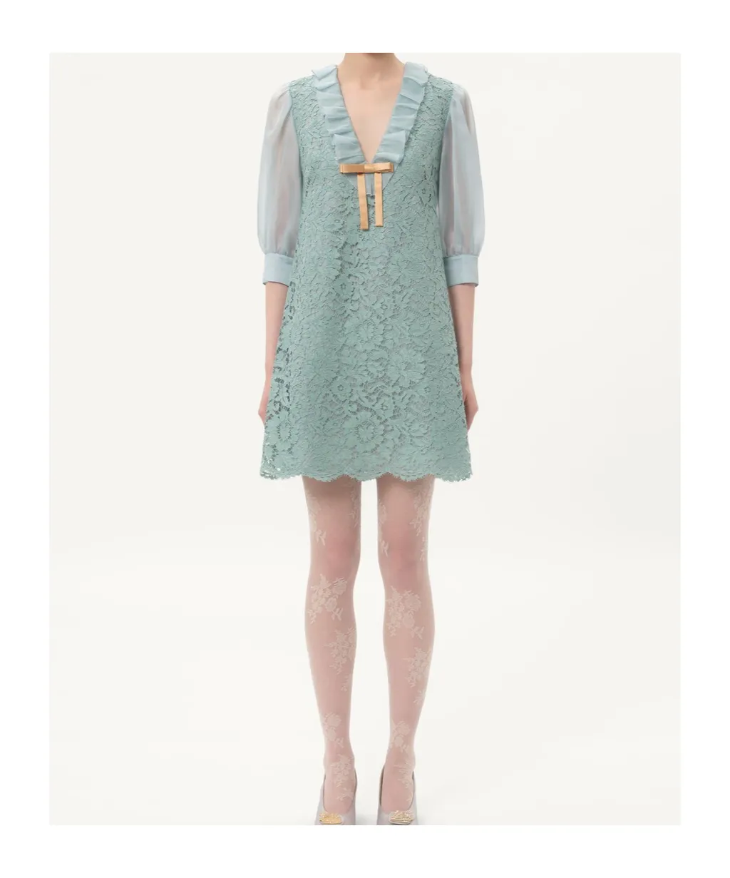 Lace Detailed V-Neck Mini Dress